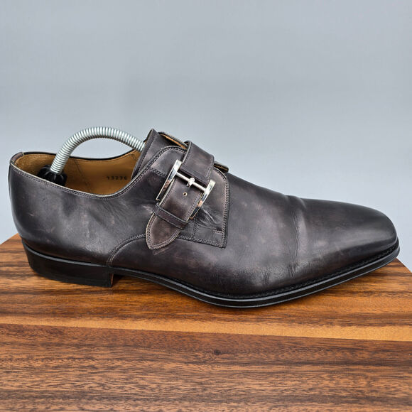 Magnanni Shoes Men's 11 Gray Black Leather Marco Buckle Monk Strap